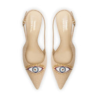 Larroudé X Libertine Eye Pump Lo In Beige Raffia