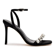 Larroude Calypso Sandal In Black Fabric and Crystals