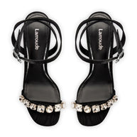 Larroude Calypso Sandal In Black Fabric and Crystals
