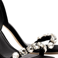 Larroude Calypso Sandal In Black Fabric and Crystals