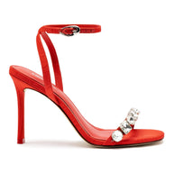 Larroude Calypso Sandal In Red Fabric and Crystals