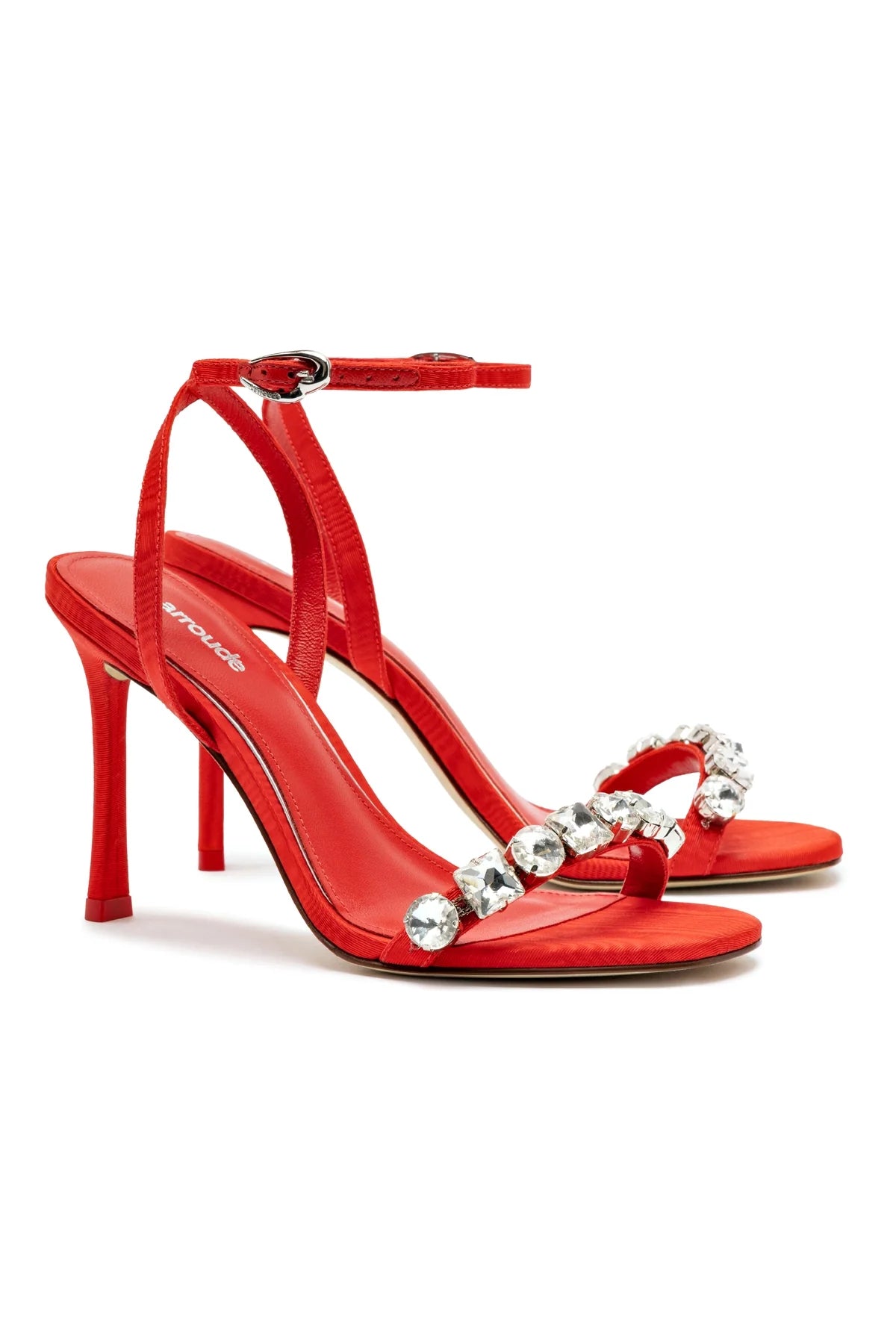 Larroude Calypso Sandal In Red Fabric and Crystals