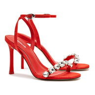 Larroude Calypso Sandal In Red Fabric and Crystals