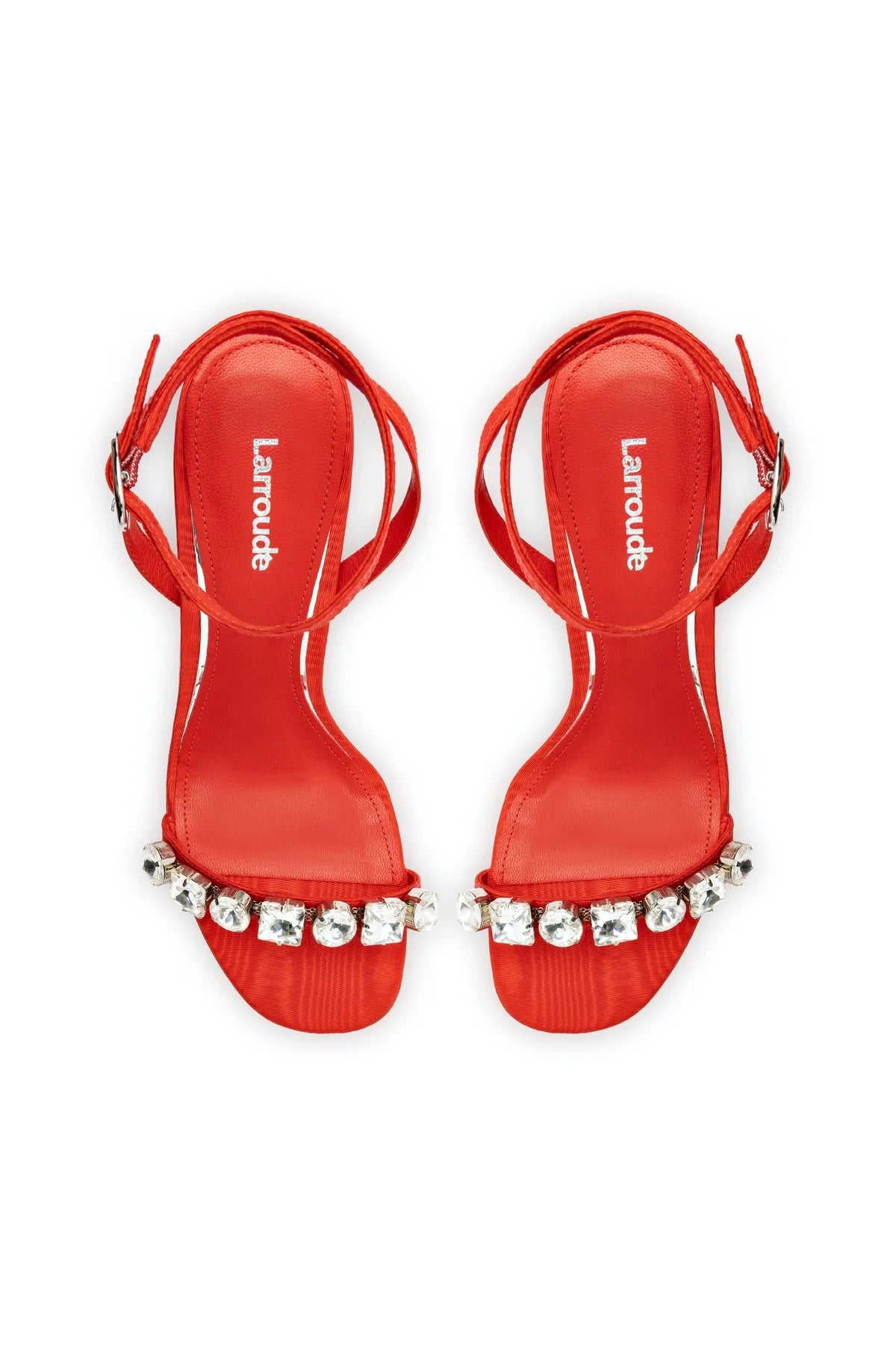 Larroude Calypso Sandal In Red Fabric and Crystals