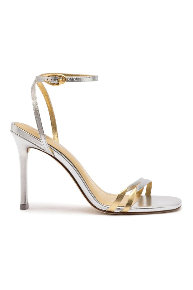 Larroude Vesper Sandal In Silver Metallic Leather