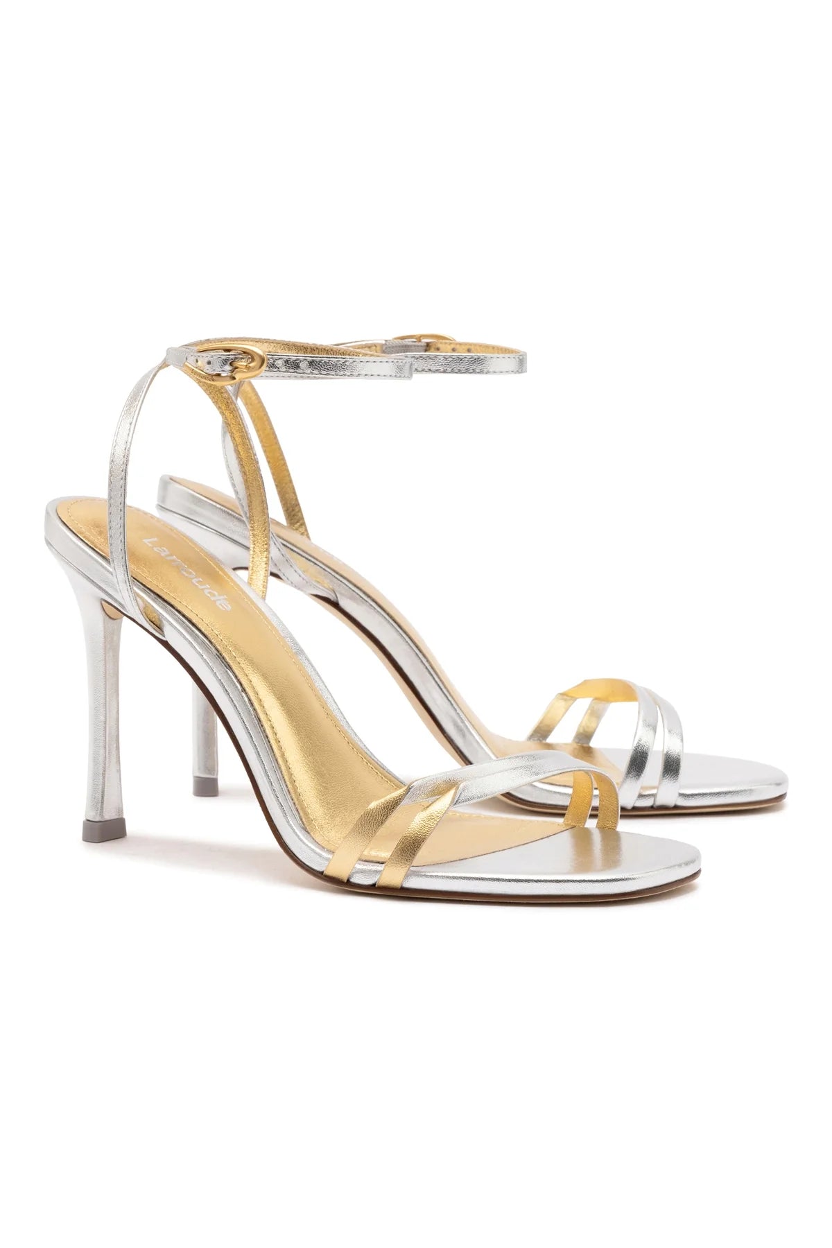 Larroude Vesper Sandal In Silver Metallic Leather