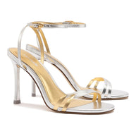 Larroude Vesper Sandal In Silver Metallic Leather