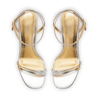 Larroude Vesper Sandal In Silver Metallic Leather