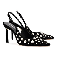 Larroude Kaitlan Studs Pump In Black Suede