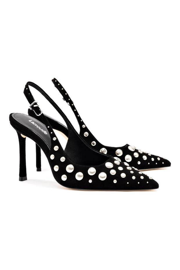 Larroude Kaitlan Studs Pump In Black Suede