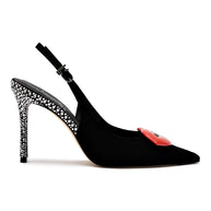 Larroudé X Libertine Lips Pump Hi In Black Suede And Crystals