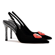 Larroudé X Libertine Lips Pump Hi In Black Suede And Crystals