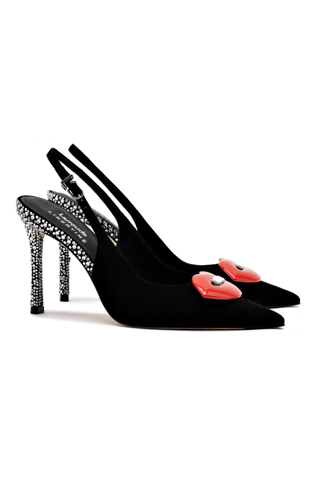 Larroudé X Libertine Lips Pump Hi In Black Suede And Crystals