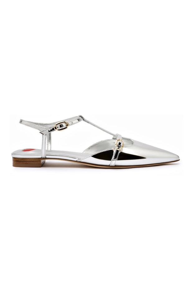 Larroude Grace Flat In Silver Specchio