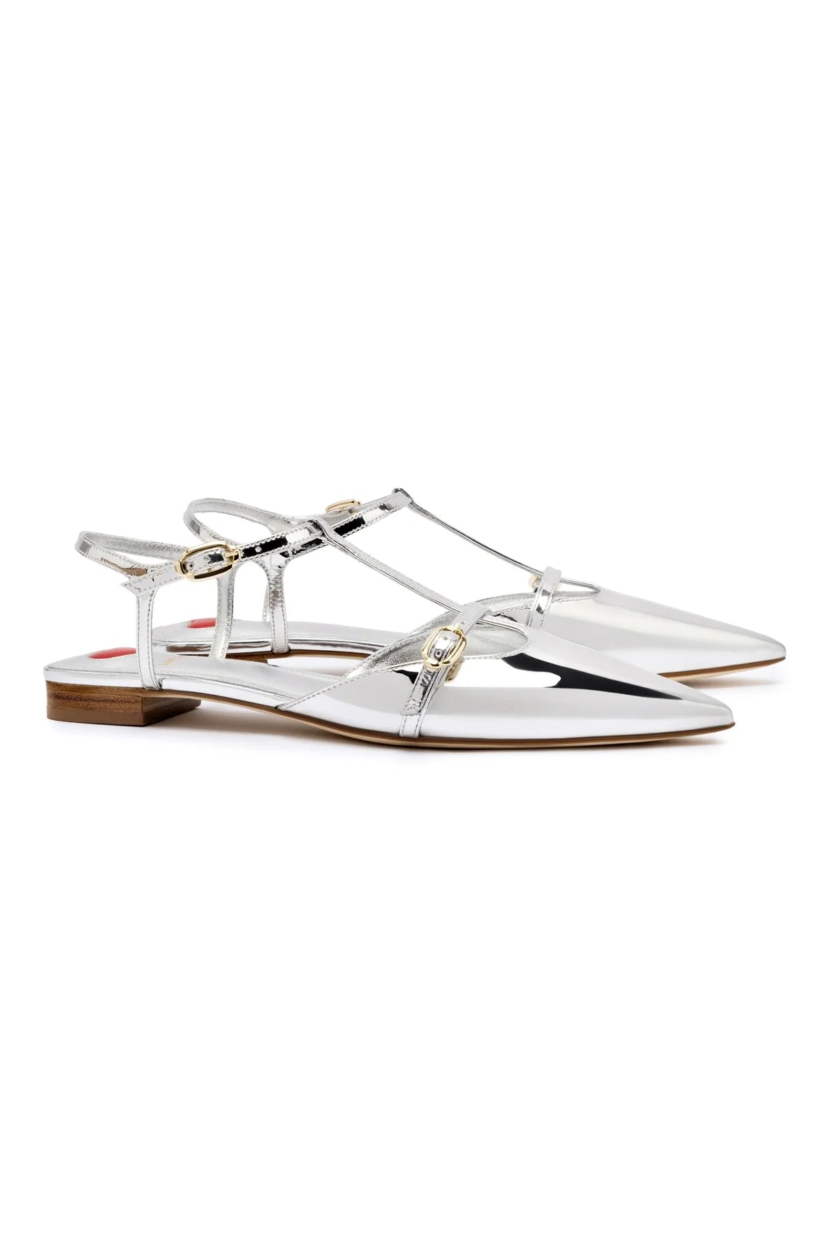 Larroude Grace Flat In Silver Specchio