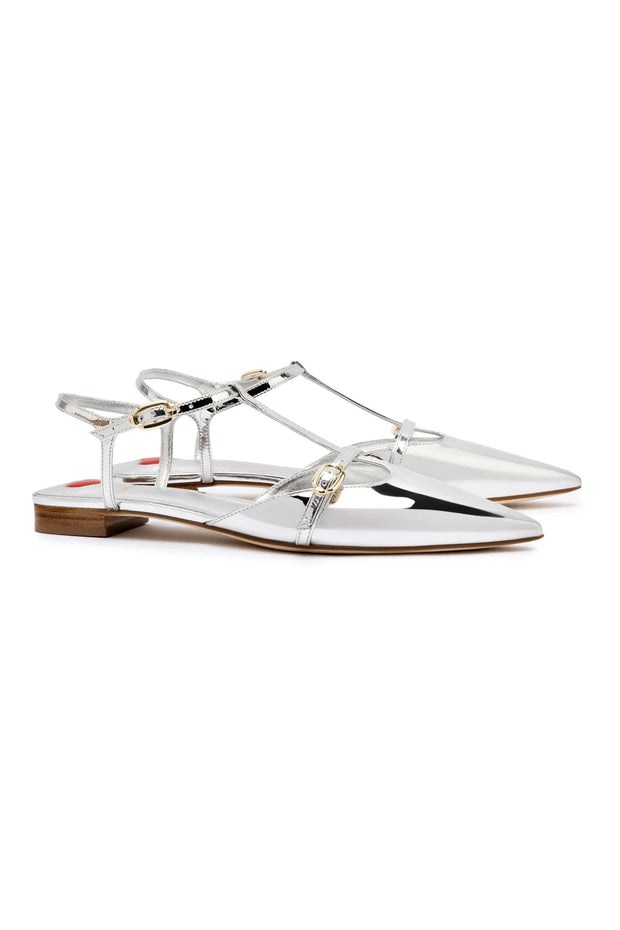 Larroude Grace Flat In Silver Specchio