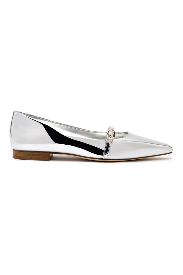 Larroude Irene Flat In Silver Specchio