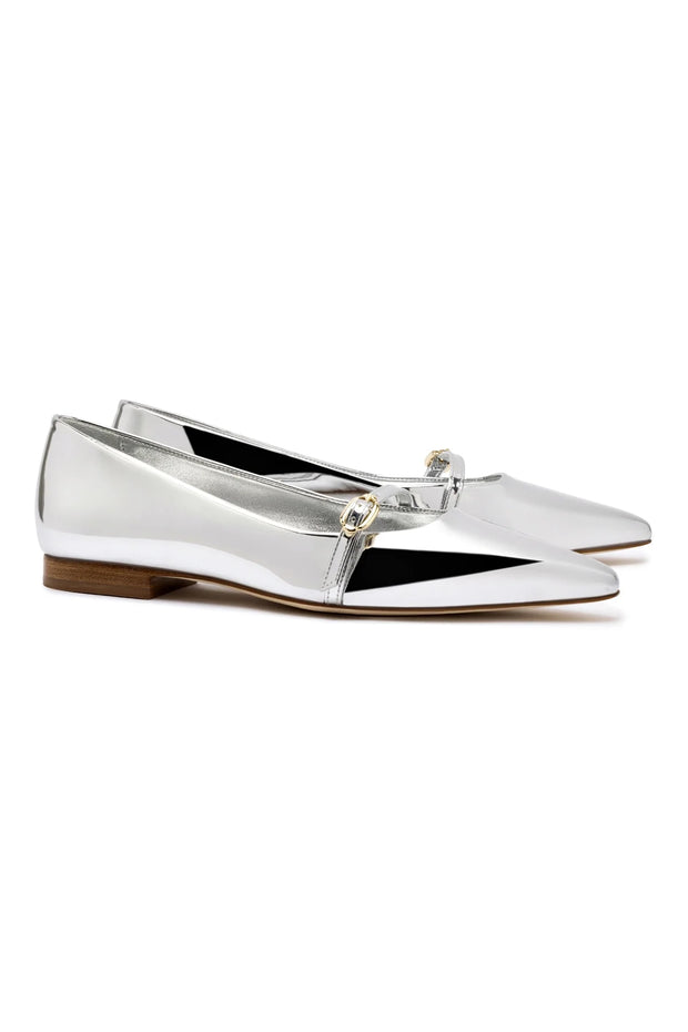 Larroude Irene Flat In Silver Specchio