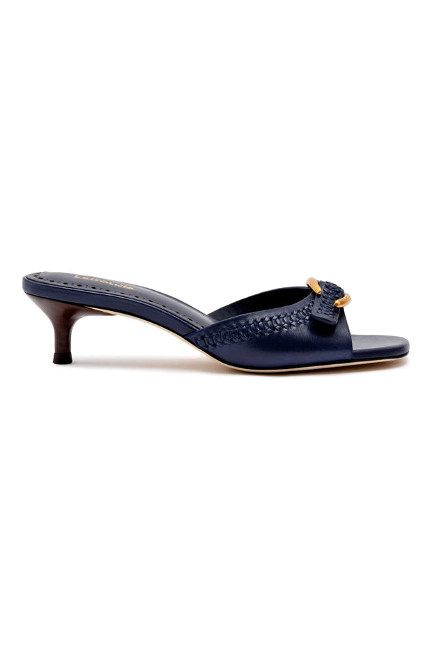 Larroude Verona Mule In Navy Leather