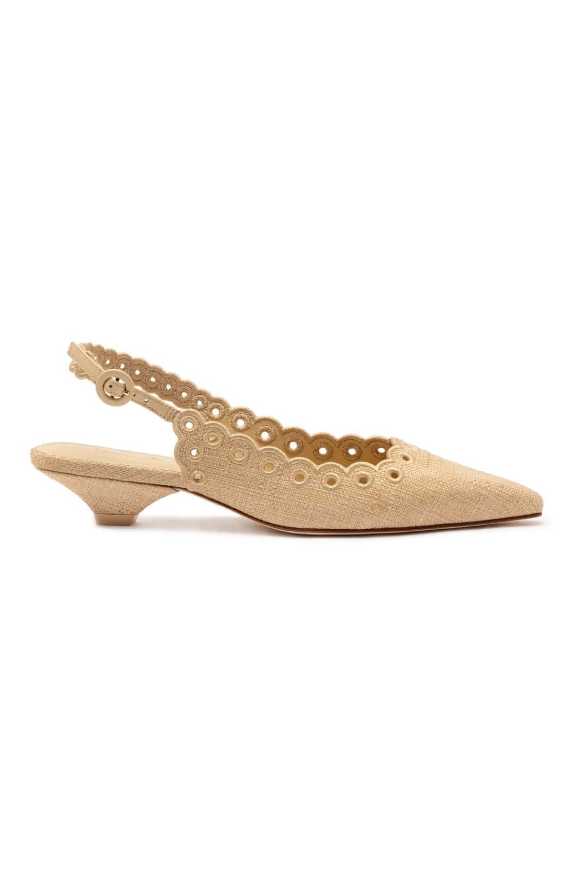 Larroude Florence Broderie Pump In Beige Raffia