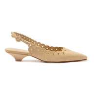 Larroude Florence Broderie Pump In Beige Raffia