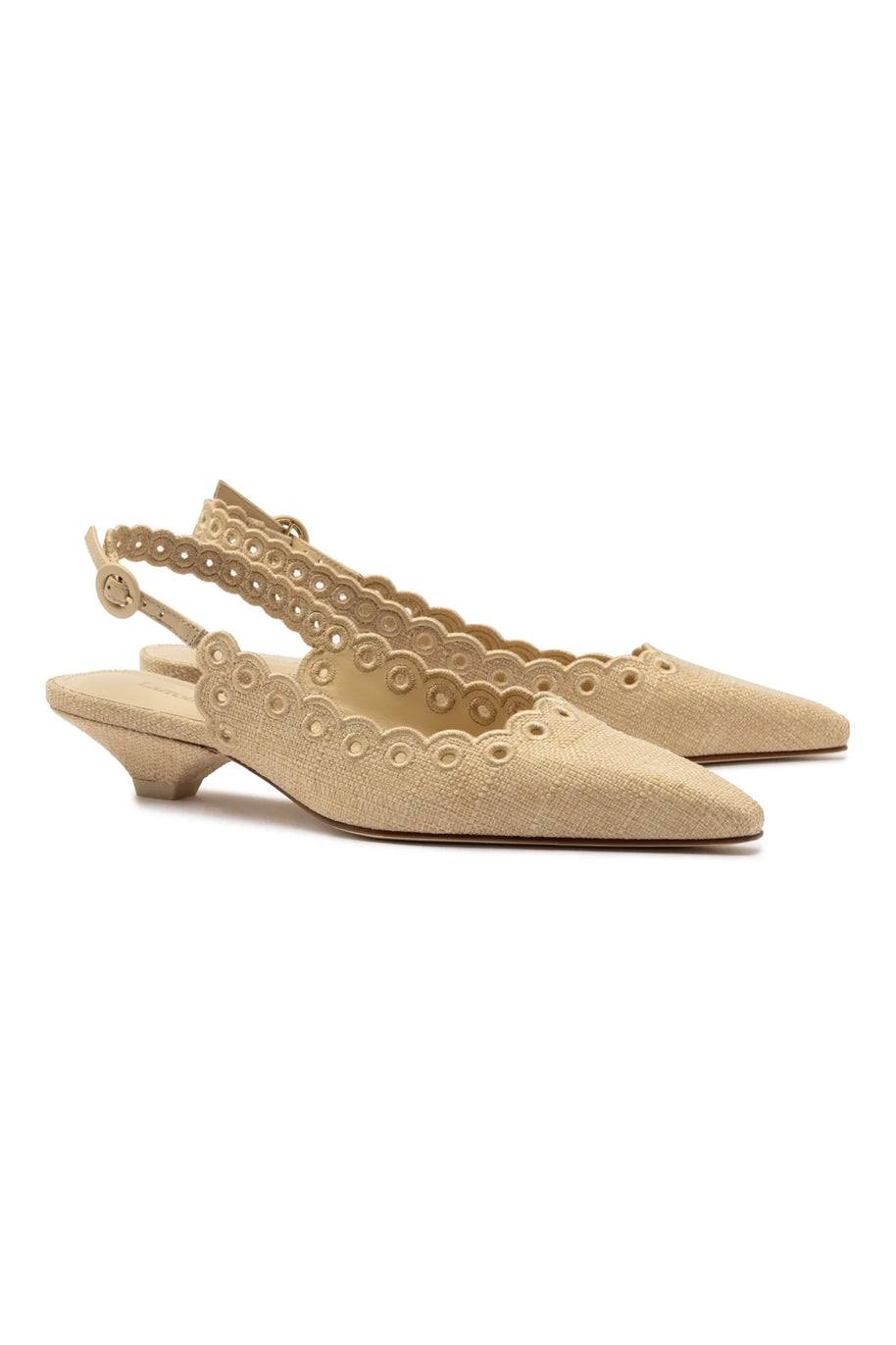 Larroude Florence Broderie Pump In Beige Raffia