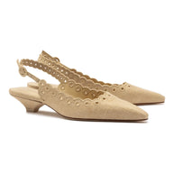 Larroude Florence Broderie Pump In Beige Raffia
