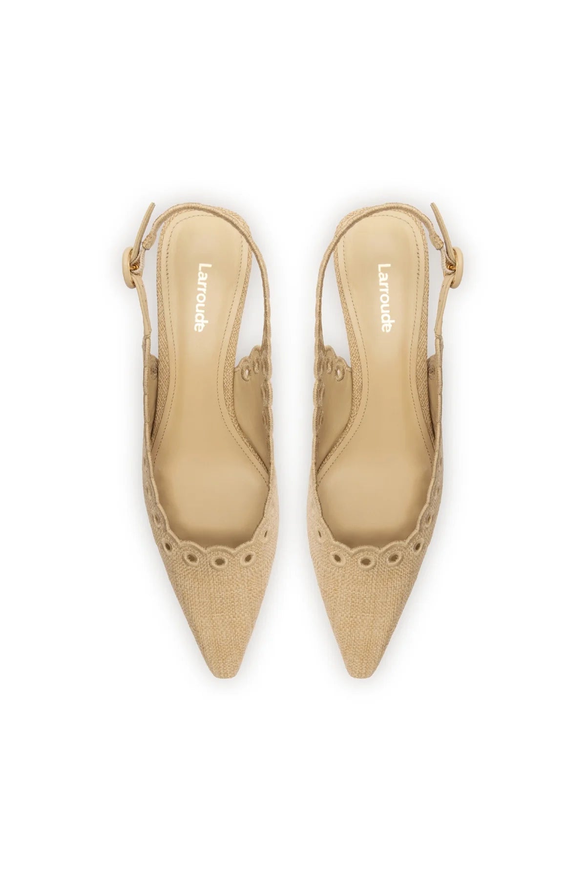 Larroude Florence Broderie Pump In Beige Raffia