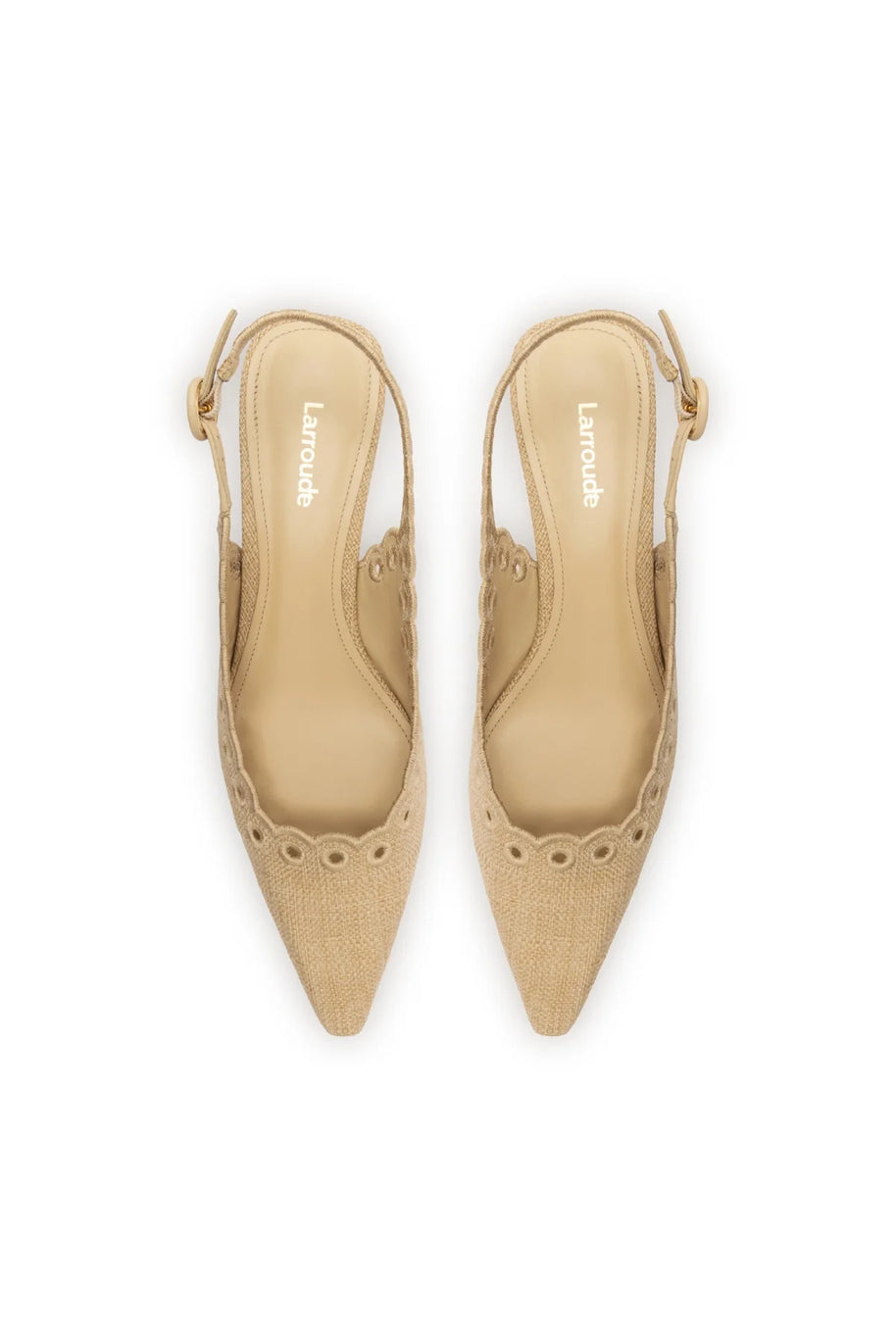 Larroude Florence Broderie Pump In Beige Raffia