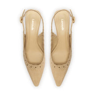 Larroude Florence Broderie Pump In Beige Raffia