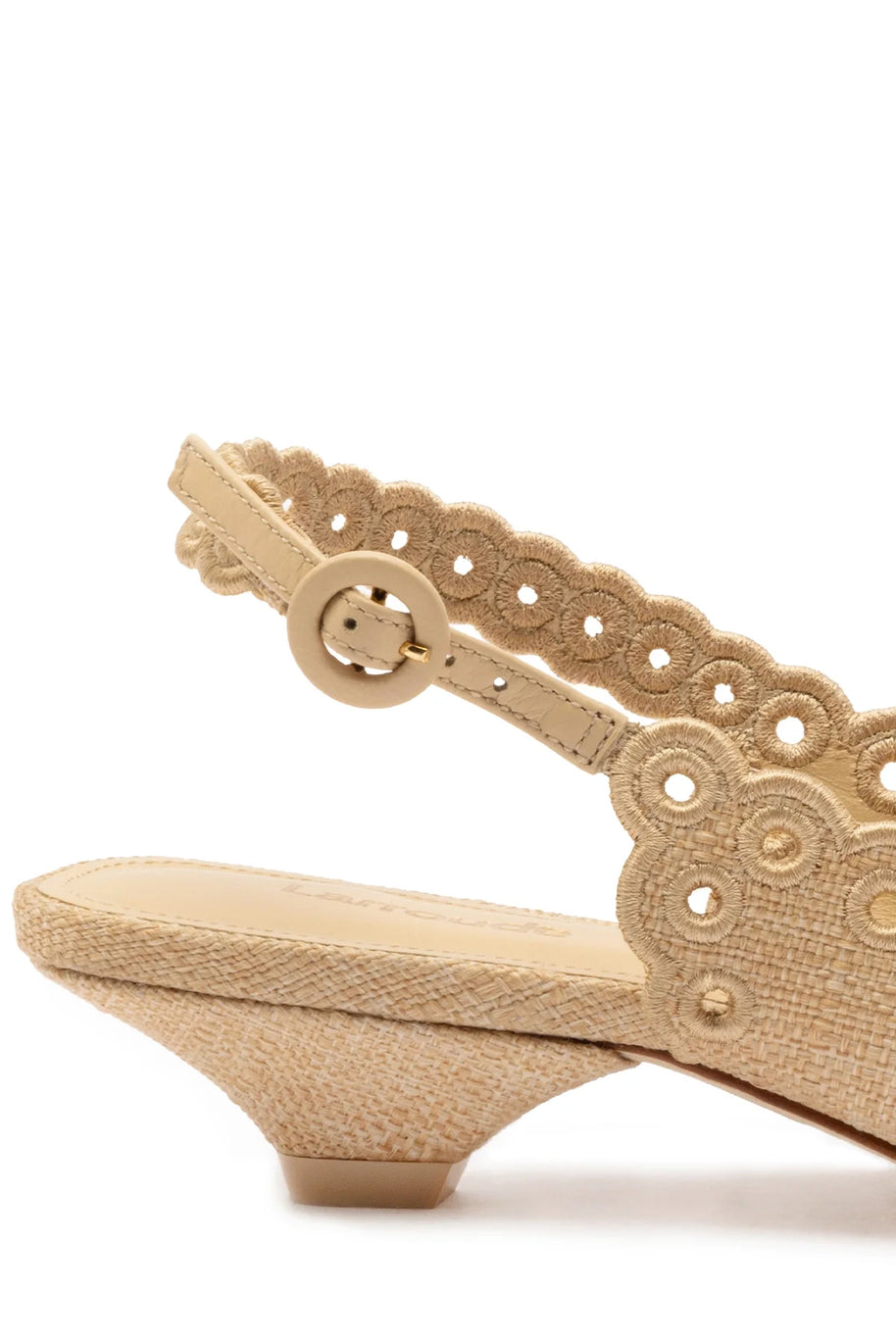 Larroude Florence Broderie Pump In Beige Raffia