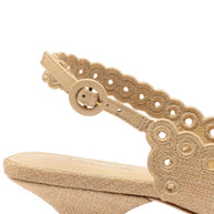 Larroude Florence Broderie Pump In Beige Raffia