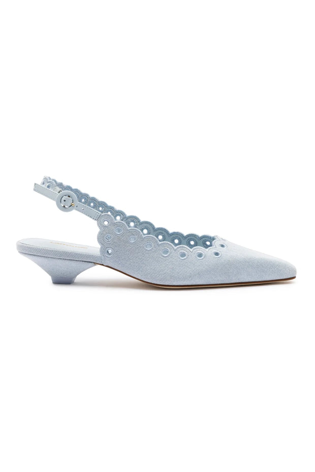 Larroude Florence Broderie Pump In Maya Denim