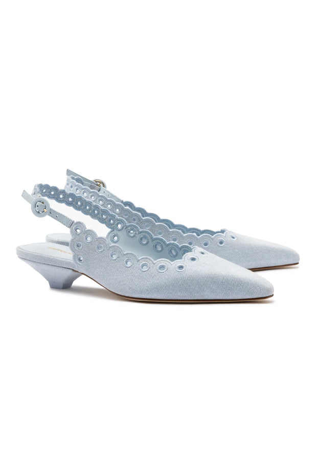Larroude Florence Broderie Pump In Maya Denim