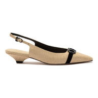 Franca Pump In Beige Raffia and Black Trimming