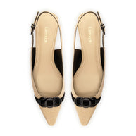 Franca Pump In Beige Raffia and Black Trimming