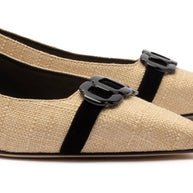 Franca Pump In Beige Raffia and Black Trimming