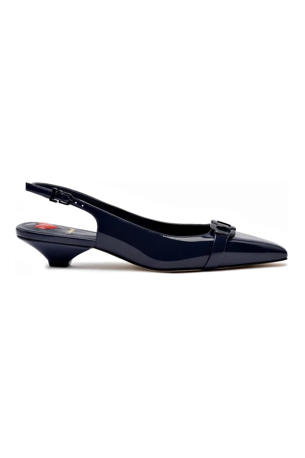 Larroude Franca Pump In Navy Patent Leather