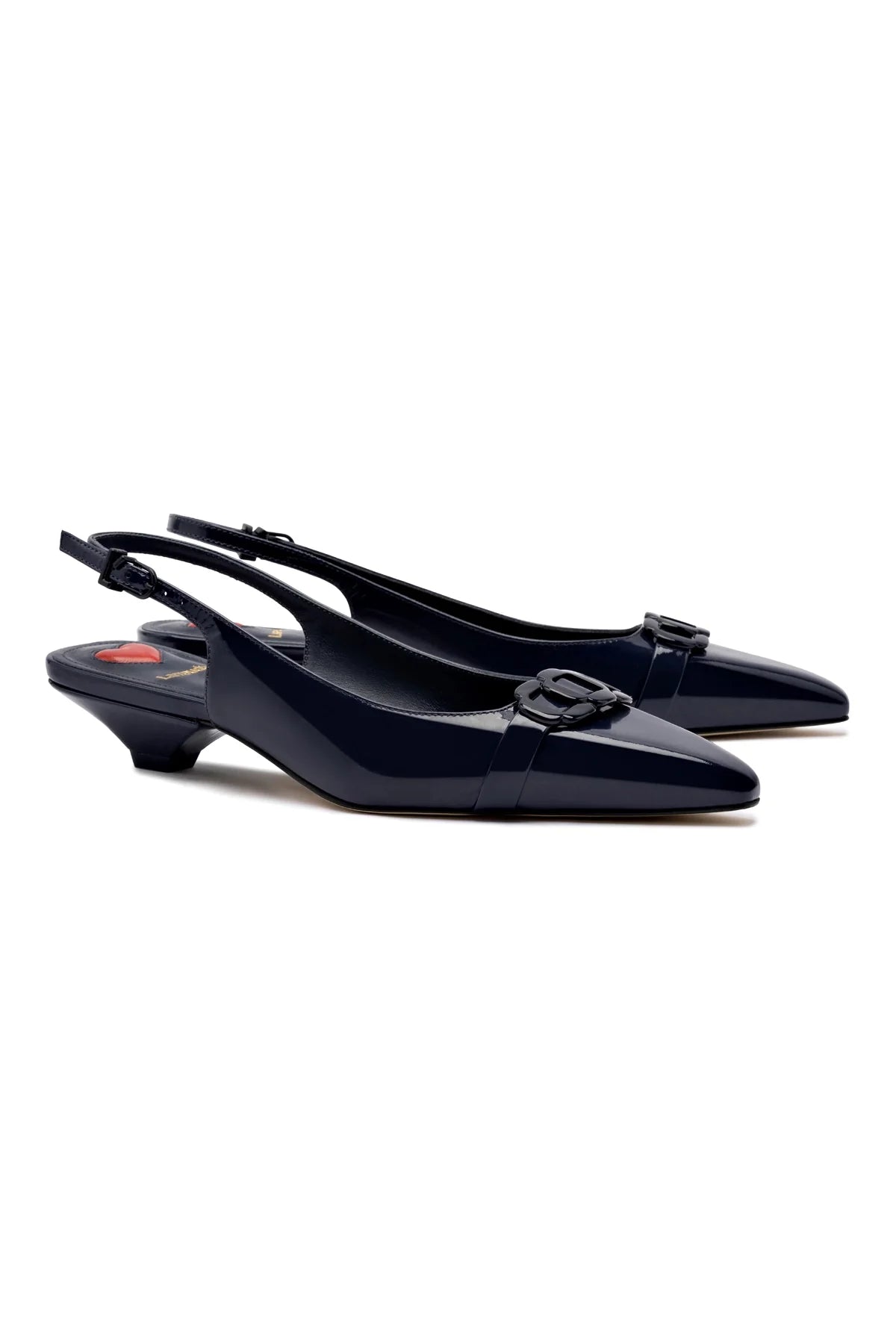 Larroude Franca Pump In Navy Patent Leather