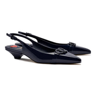 Larroude Franca Pump In Navy Patent Leather