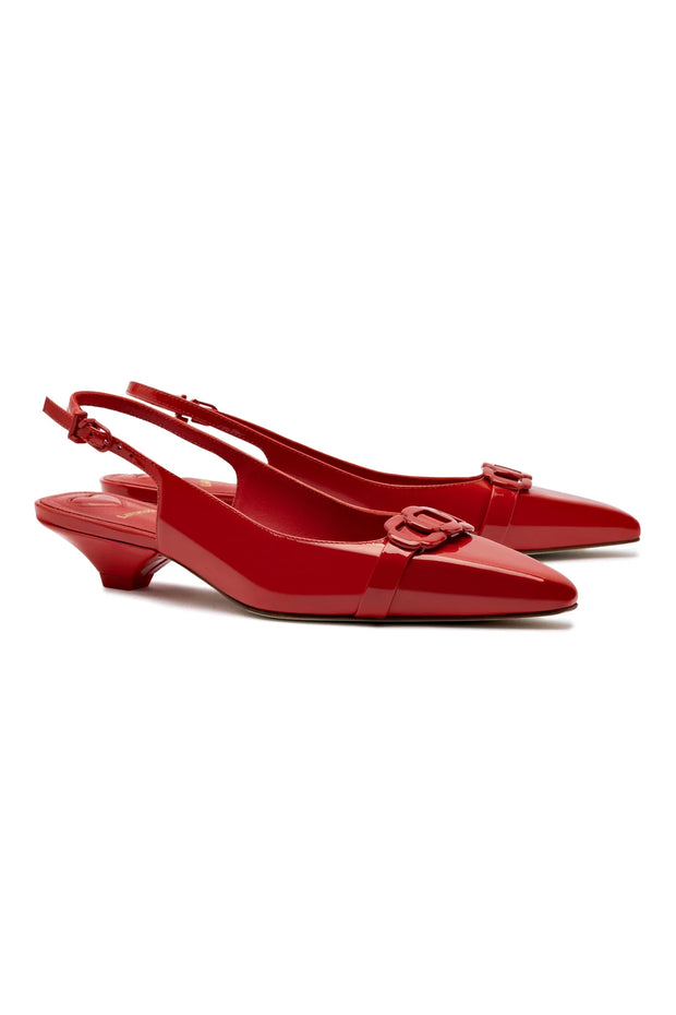 Larroude Franca Pump In Scarlet Patent Leather