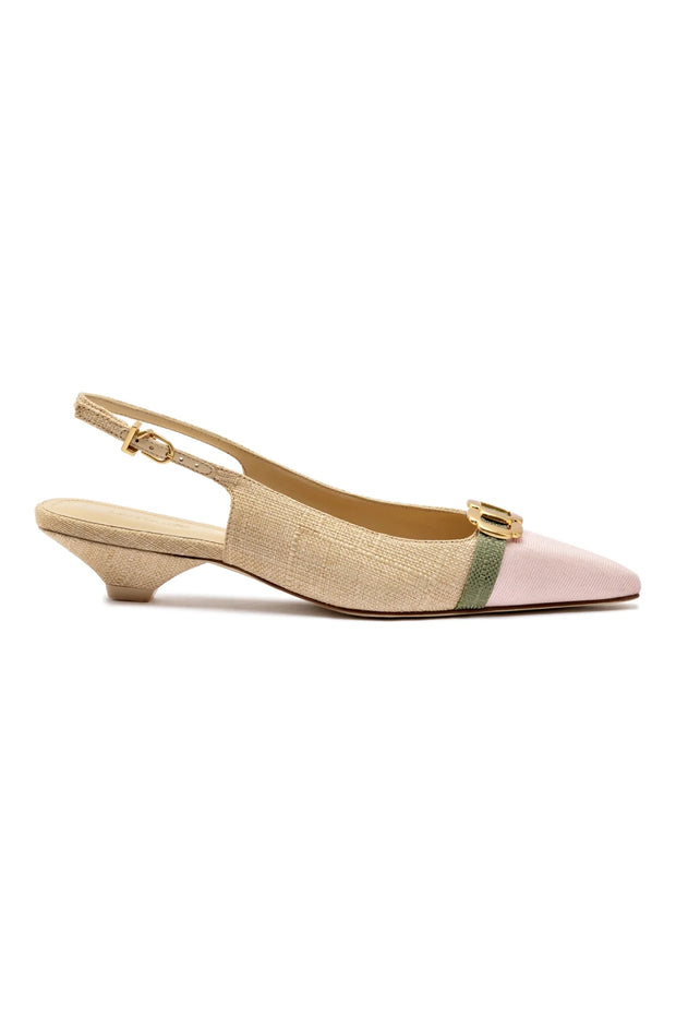 Larroude Franca Pump In Beige Raffia