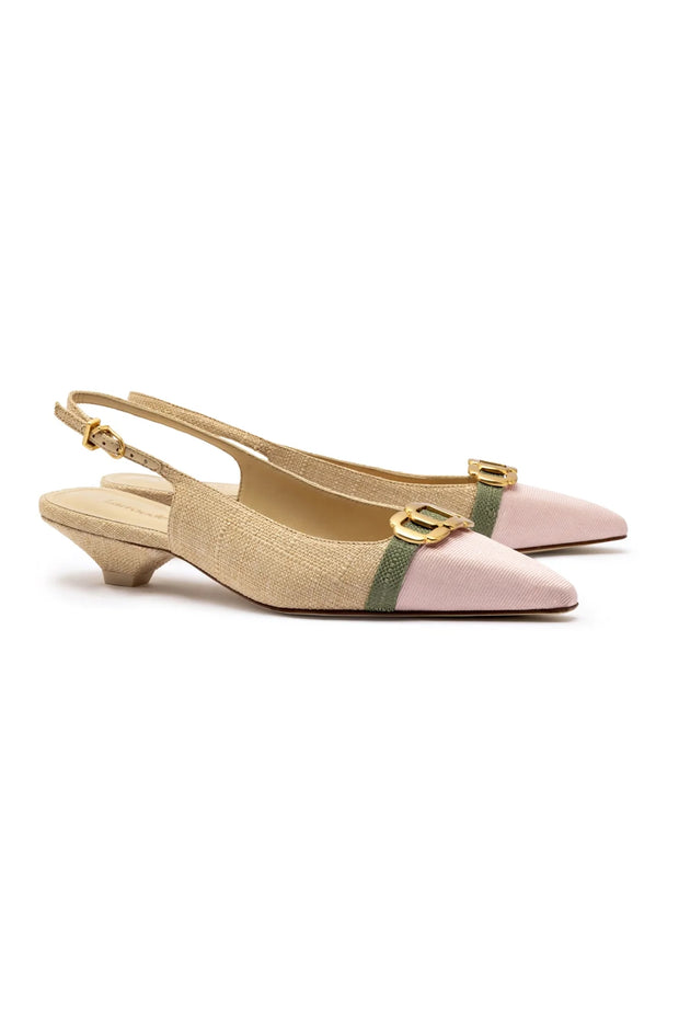 Larroude Franca Pump In Beige Raffia