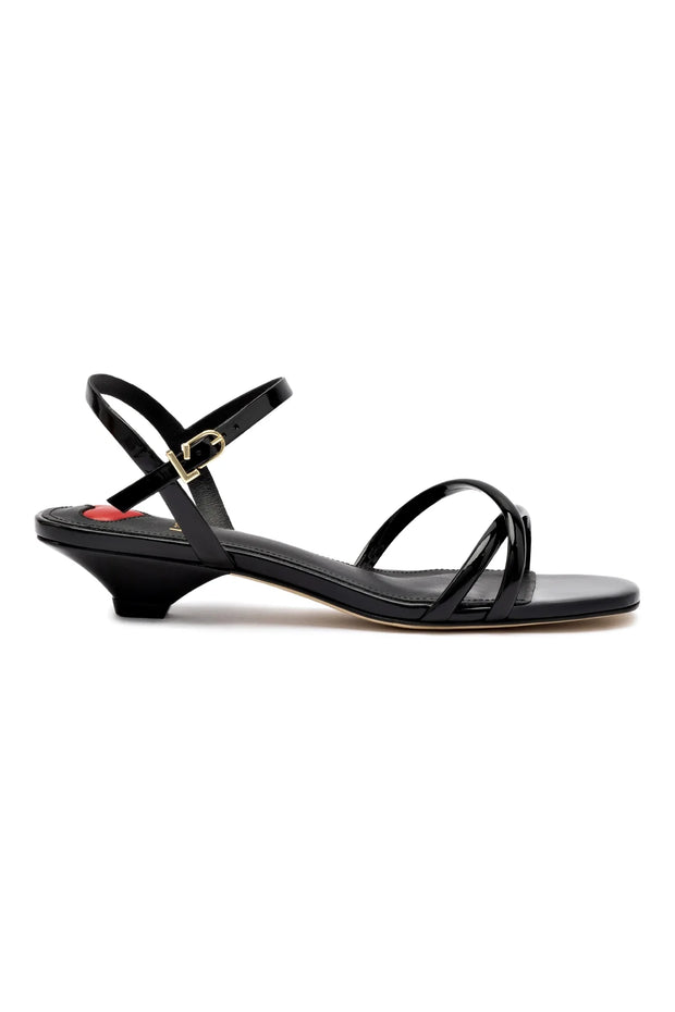 Larroude Charlotte Sandal In Black Patent Leather