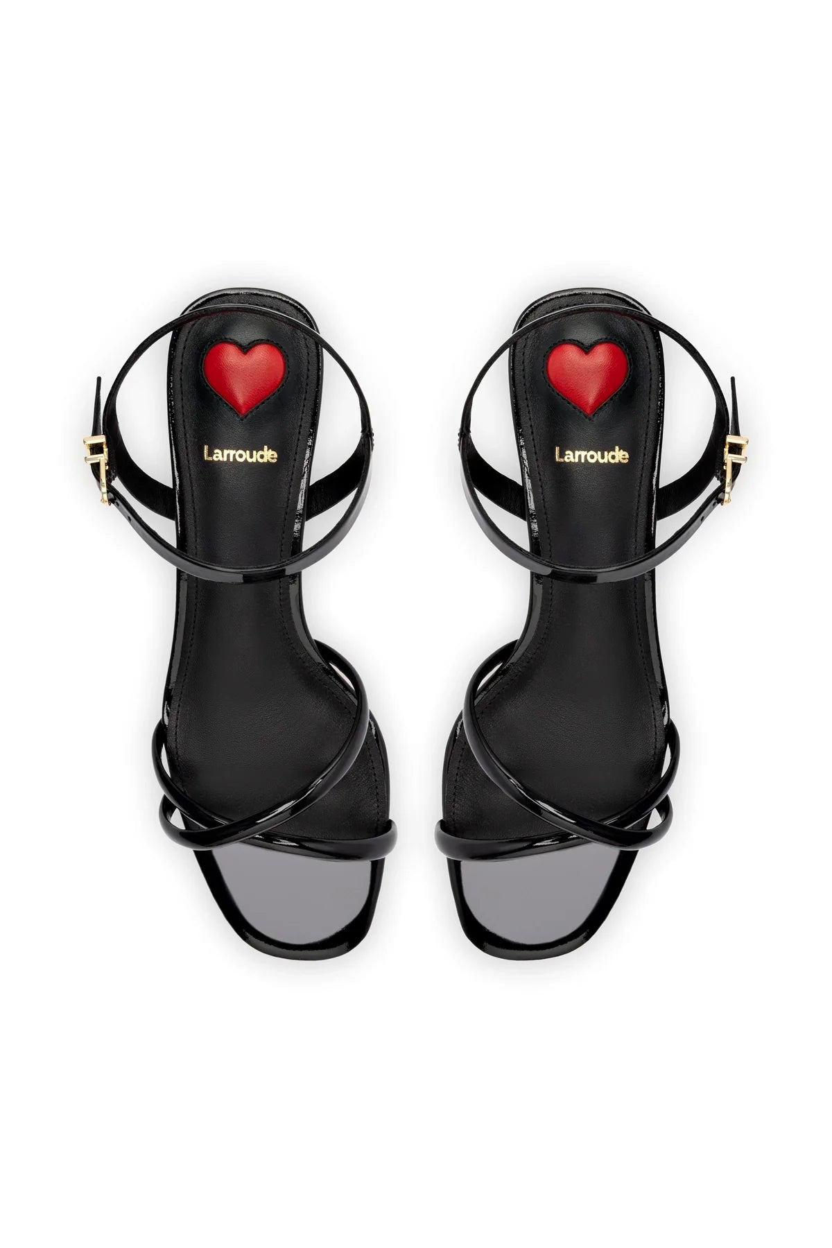 Larroude Charlotte Sandal In Black Patent Leather