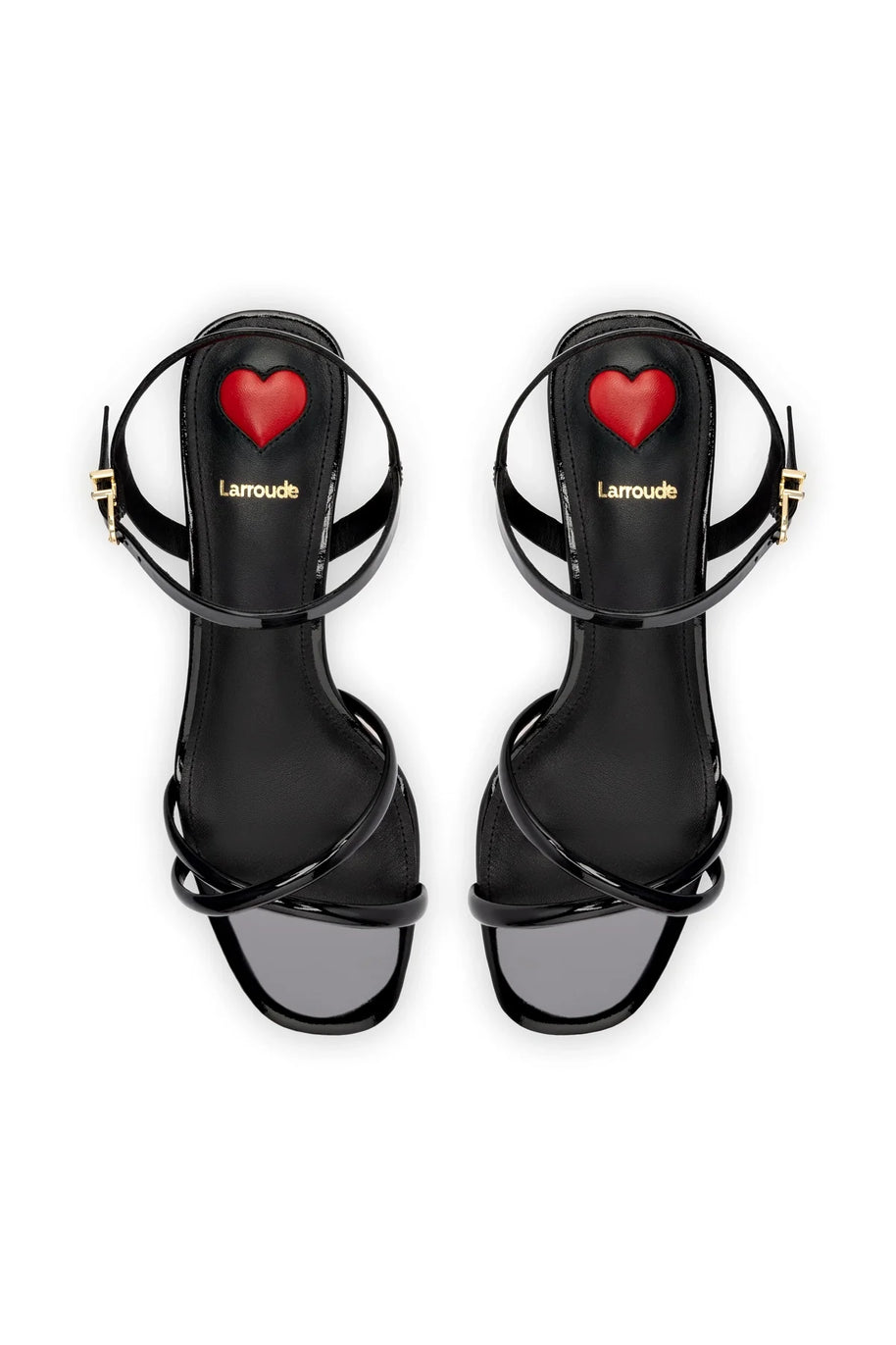Larroude Charlotte Sandal In Black Patent Leather