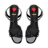 Larroude Charlotte Sandal In Black Patent Leather