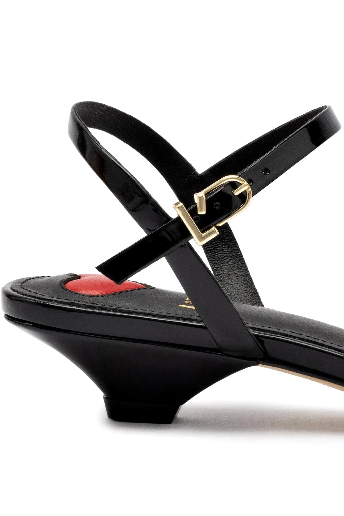 Larroude Charlotte Sandal In Black Patent Leather