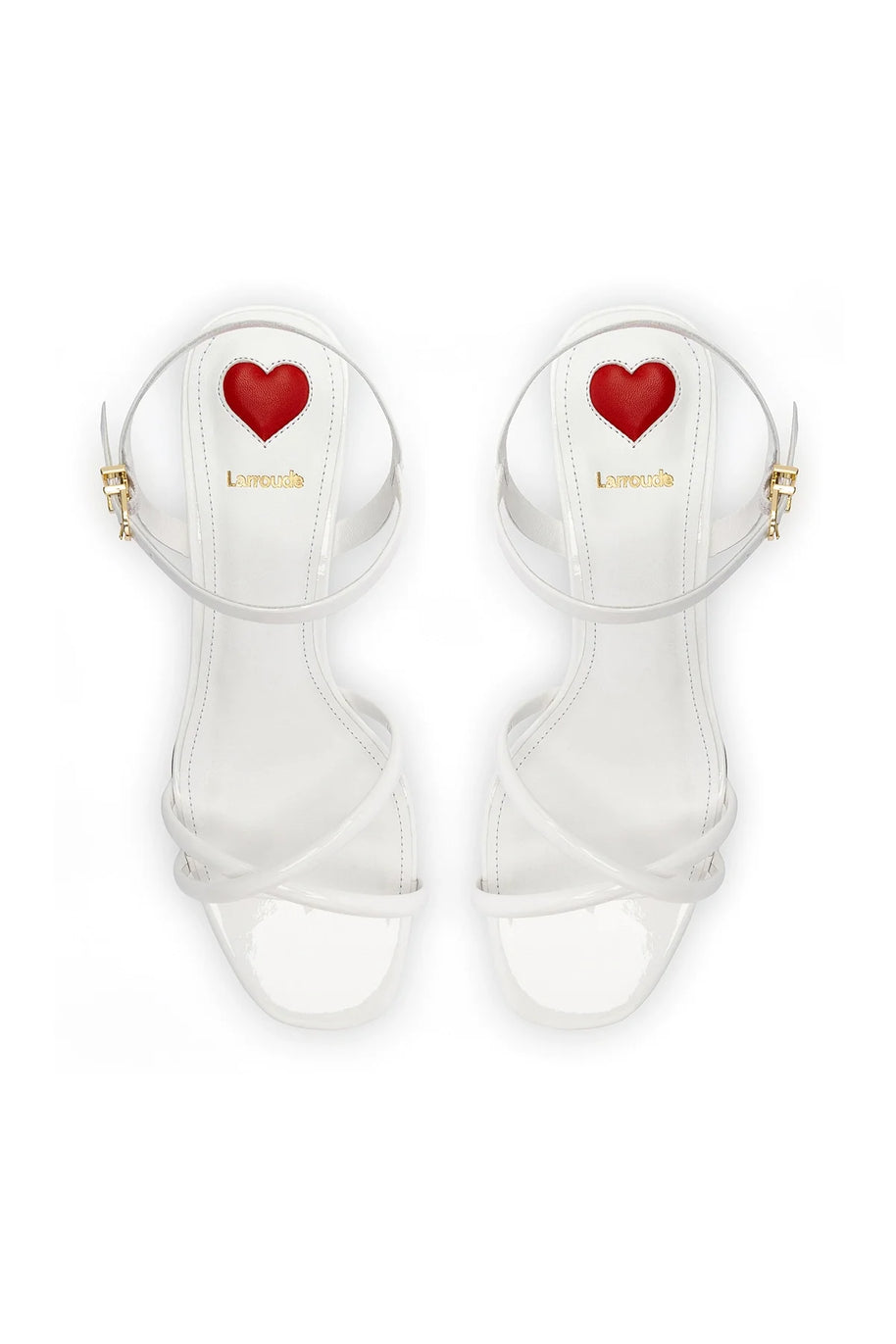 Larroude Charlotte Sandal In White Patent Leather