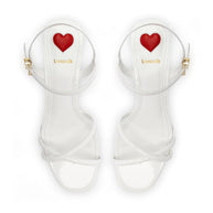 Larroude Charlotte Sandal In White Patent Leather
